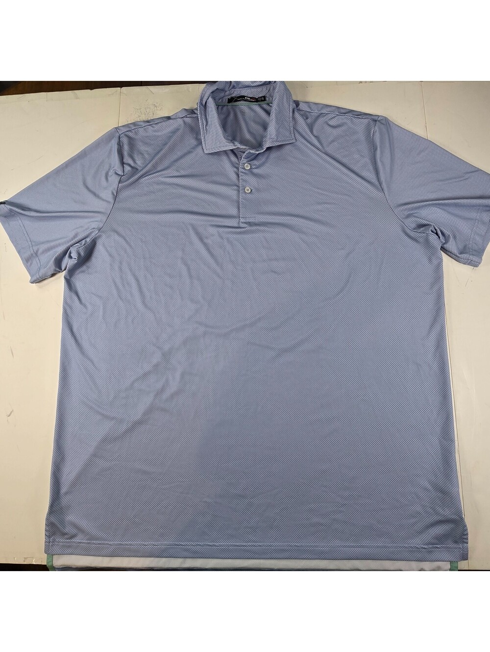 RLX Ralph Lauren Performance Polo Mens 2XL Light Blue & White Mini Print